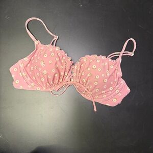 Wild Fable Pink Daisy Floral Underwire Bikini Top Ruffle Lace Up Size L sw19